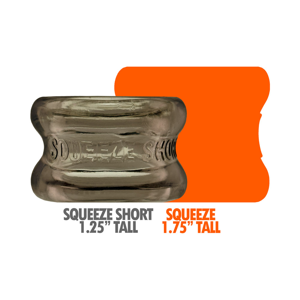 Oxballs Squeeze Short Ballstretcher Storm showcasing the compact design in a clear finish and size options.