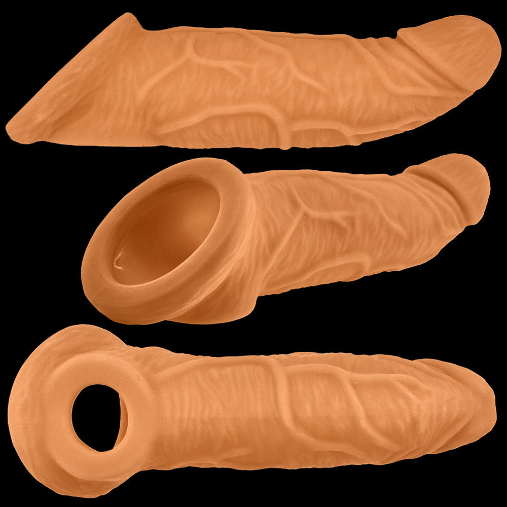 Oxballs Coach Cocksheath Skinz Peachy - detailed view of silicone cocksheath showcasing thickness and texture.
