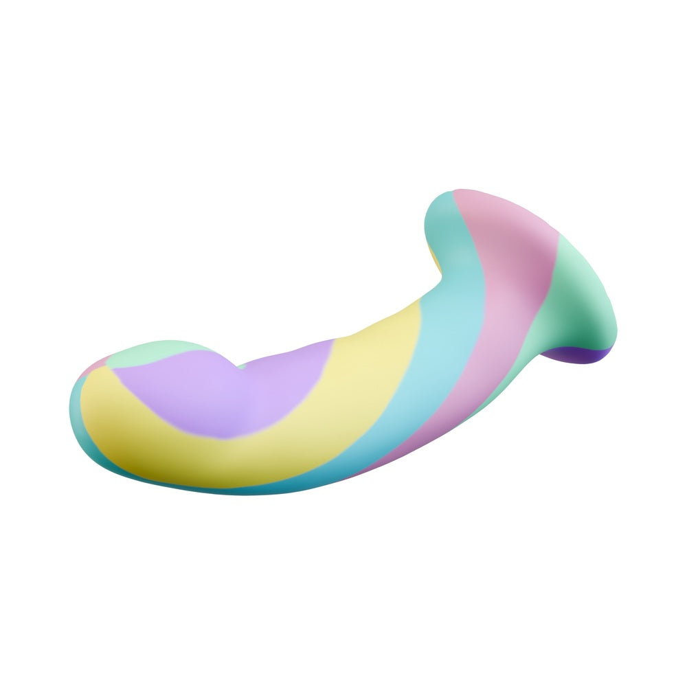 Avant Daydream Silicone Dildo showing a colorful striped design, combining aesthetics and body-focused stimulation.