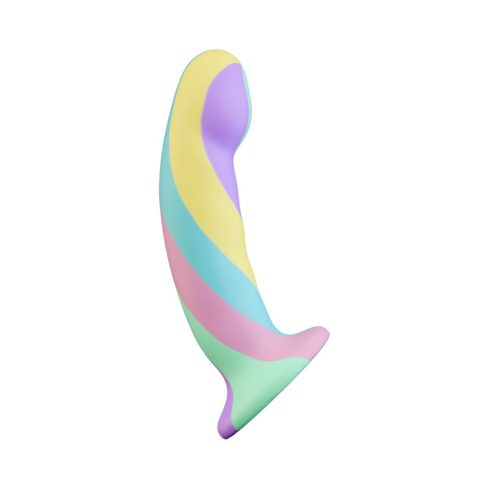 Avant Daydream Silicone Dildo featuring a colorful, striped design for body-focused stimulation.