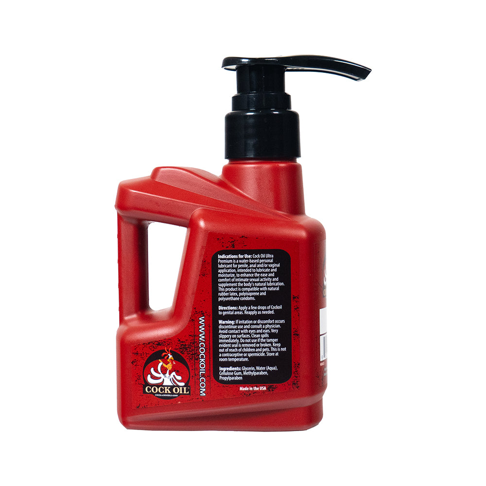 Cock Oil Water-Based Lubricant Pump Bottle 10 Oz featuring a clean, body-safe formula in a red pump bottle.