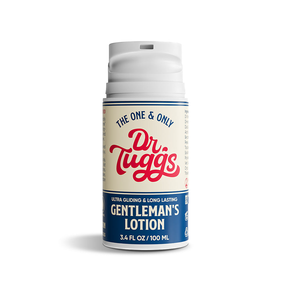 Dr Tuggs Gentlemans Masturbation Lotion 3.4 Oz bottle showcasing smooth, long-lasting glide for enhanced solo pleasure.