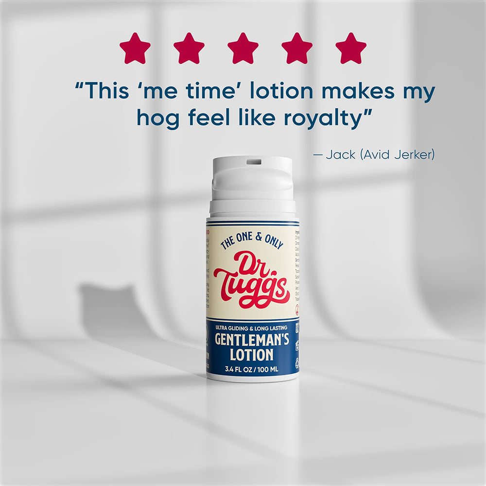 Dr Tuggs Gentlemans Masturbation Lotion 3.4 Oz with positive customer testimonial and star ratings