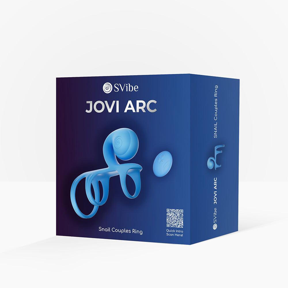 SVibe Snail JOVI Arc Couples Ring Vibrator Blue Haze packaging displayed on a sleek background.