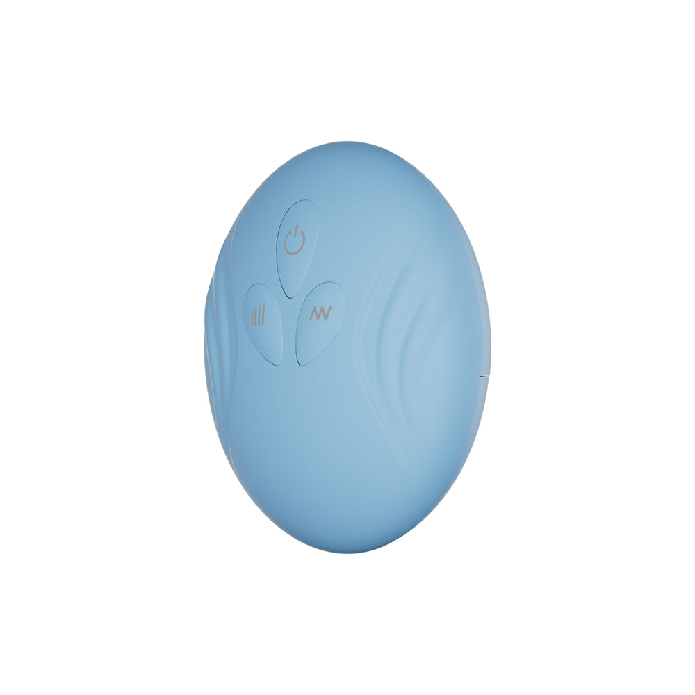 SVibe Snail JOVI Arc Couples Ring Vibrator Blue Haze remote control in soft blue color.