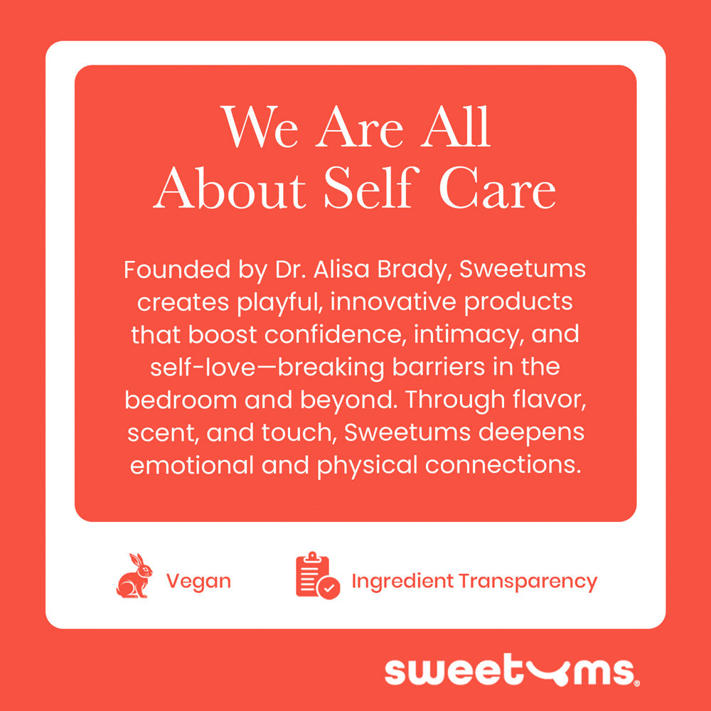 Sweetums Peach Flavored Lip Balm promotes self-care through innovative and playful products for confidence and intimacy.