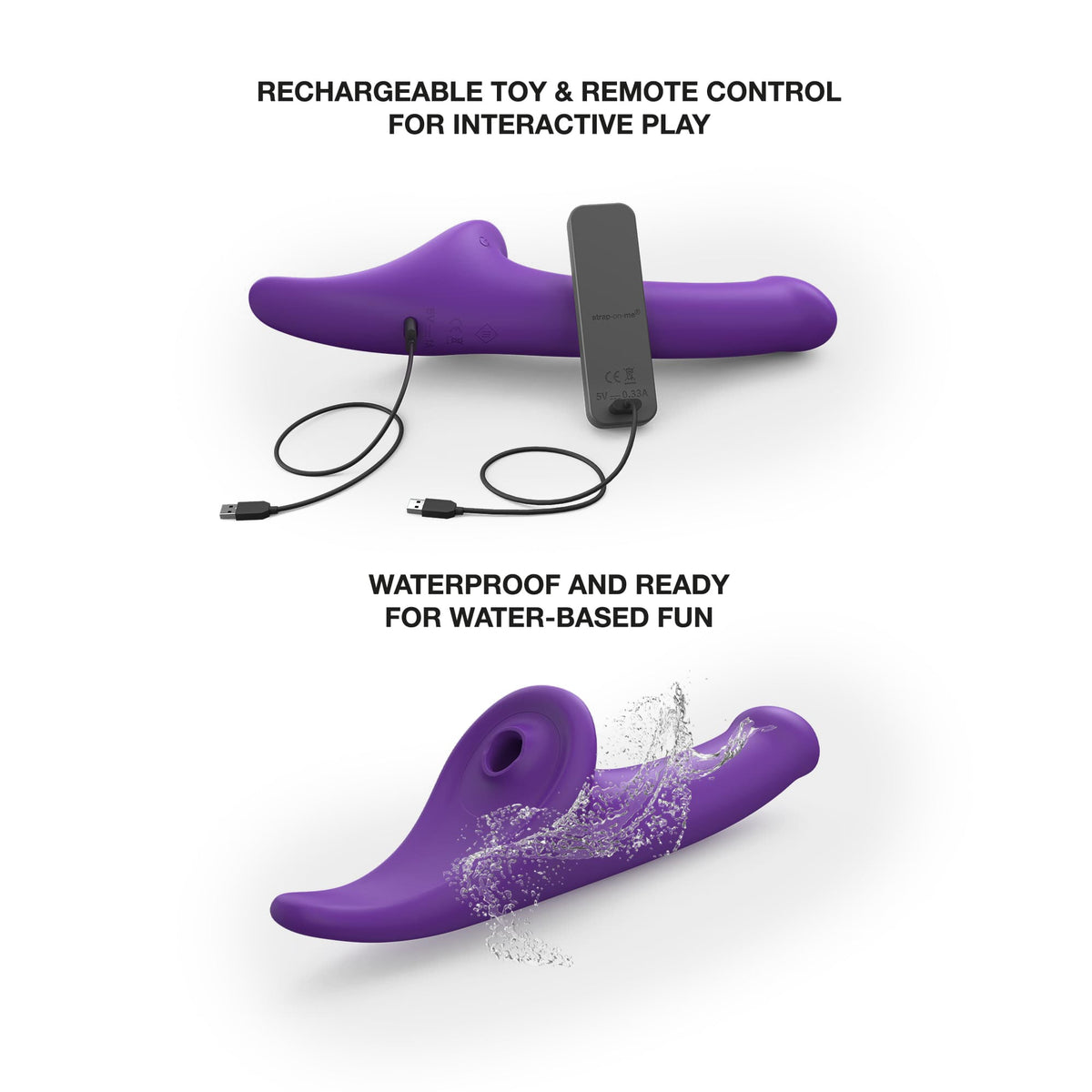 Strap-on-me Multi Orgasm Dildo Medium Purple with remote control, waterproof for water-based fun.