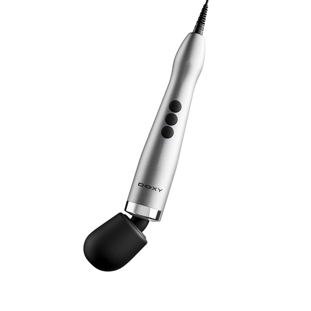 Doxy Die Cast Max Plug-in Wand Massager Silver with powerful mains-operated design.