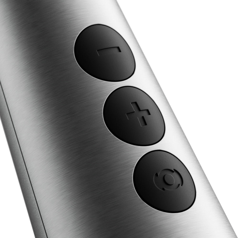 Close-up of buttons on the Doxy Die Cast Max Plug-in Wand Massager Silver for easy control.