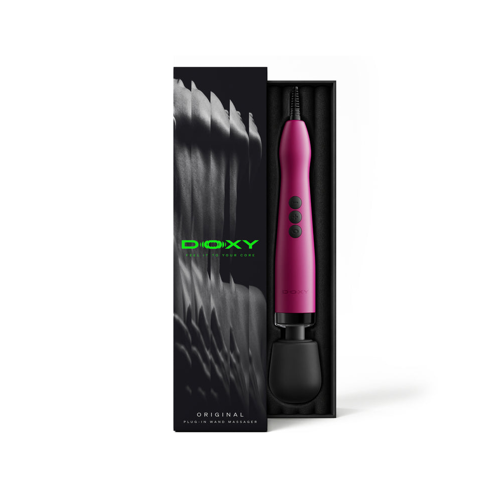 Doxy Original Massager Wand Massager Pink in packaging, showcasing its powerful and elegant design.