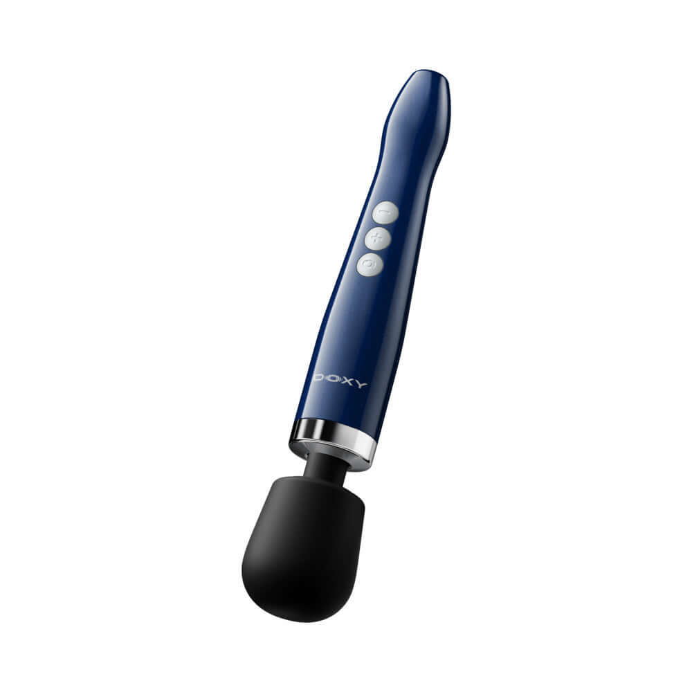 Doxy Die Cast Compact Cordless Wand Massager Blue with sleek design and multiple settings for ultimate relaxation.