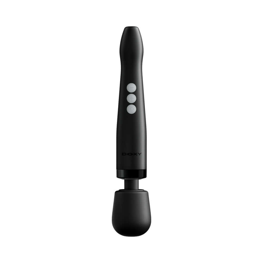 Doxy Die Cast Compact Cordless Wand Massager Black showcasing its sleek design and performance features.