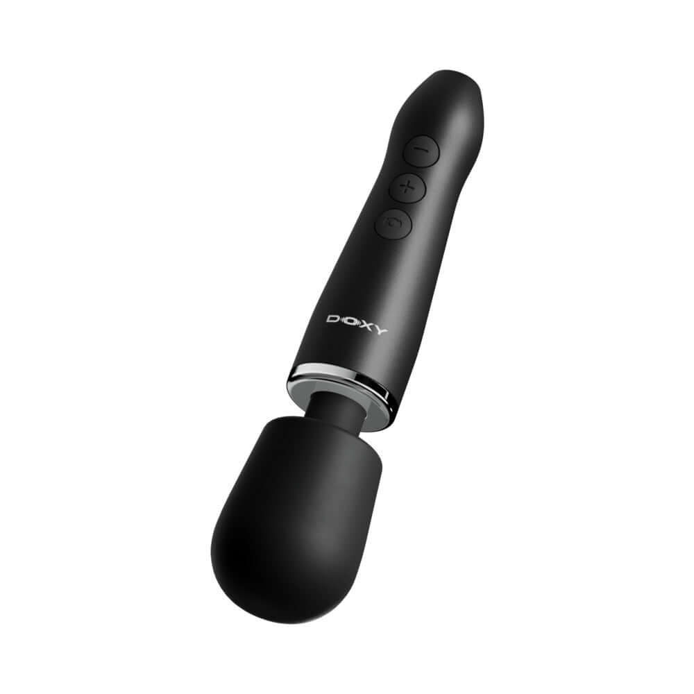 Doxy Go Travel-sized Wand Massager Black, compact and powerful wand massager designed for travel and discretion.