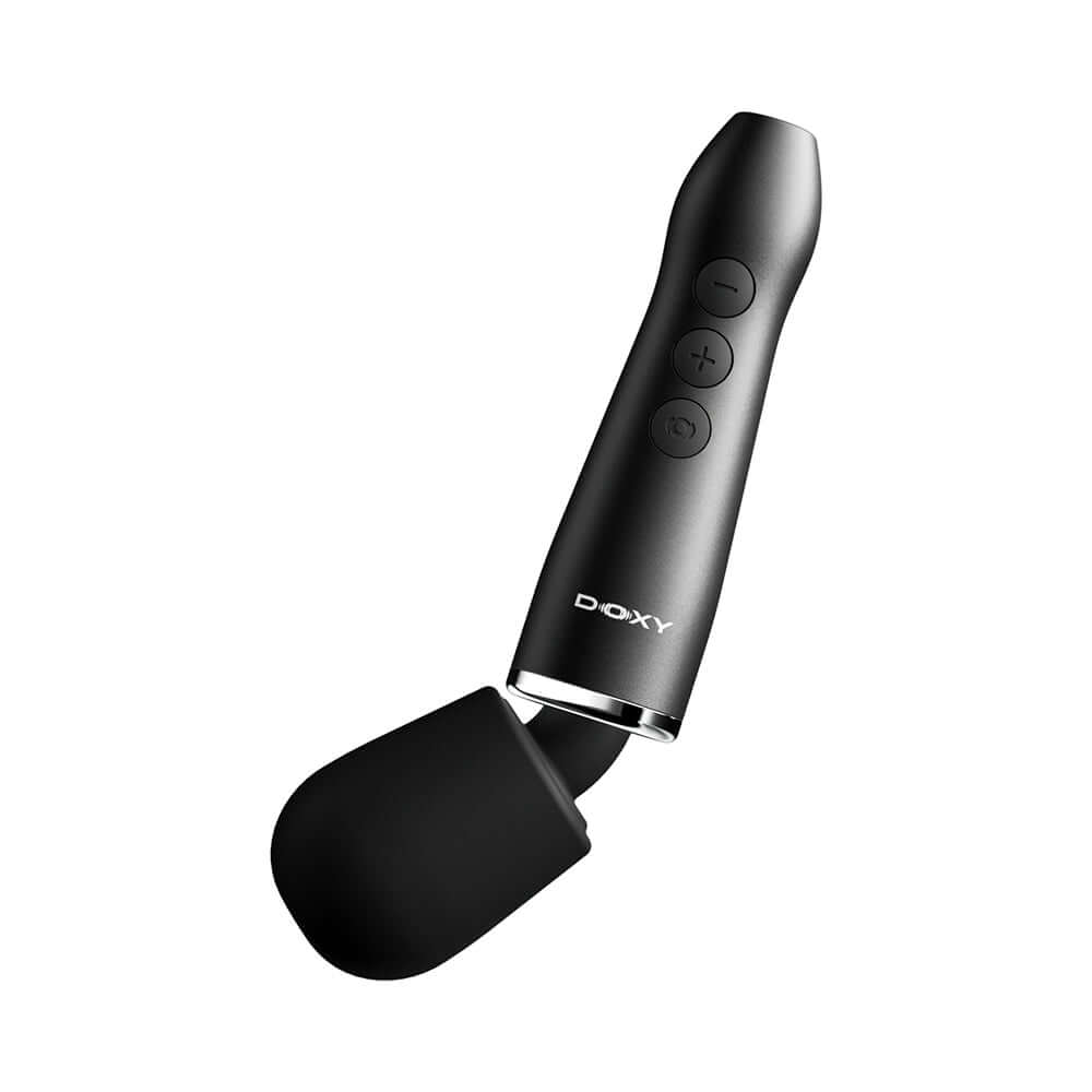 Doxy Go Travel-sized Wand Massager Black designed for travel and convenience, made from anodized aluminum.