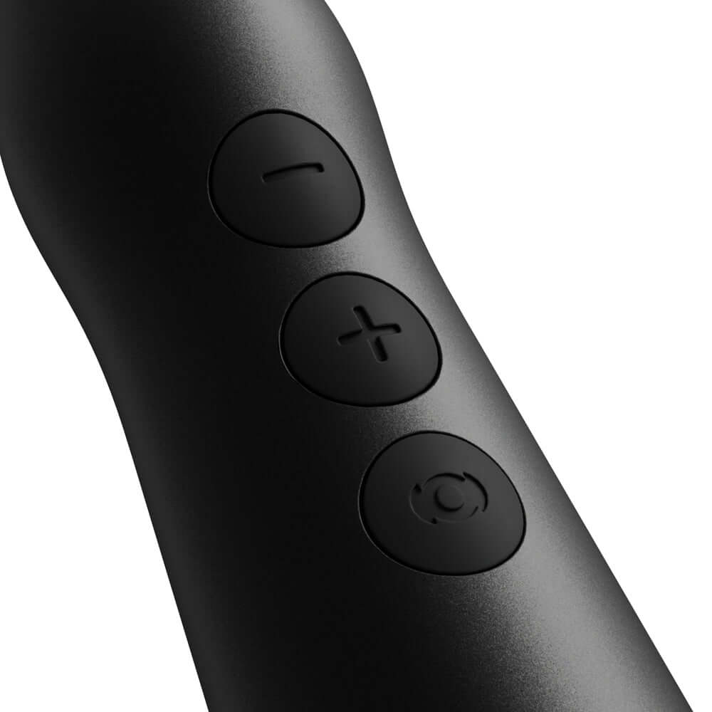 Close-up of controls on Doxy Go Travel-sized Wand Massager Black for easy adjustments.