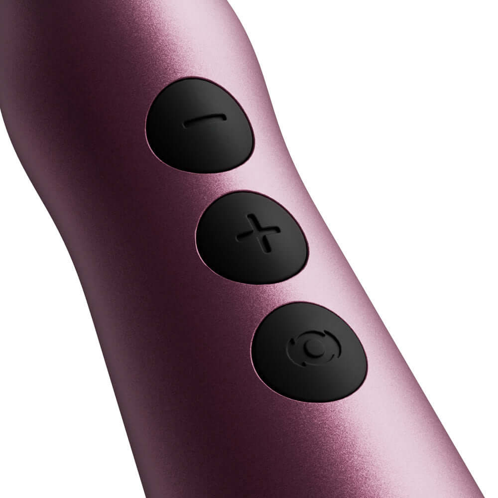 Close-up of controls on the Doxy Go Travel-sized Wand Massager Pink for convenient use.