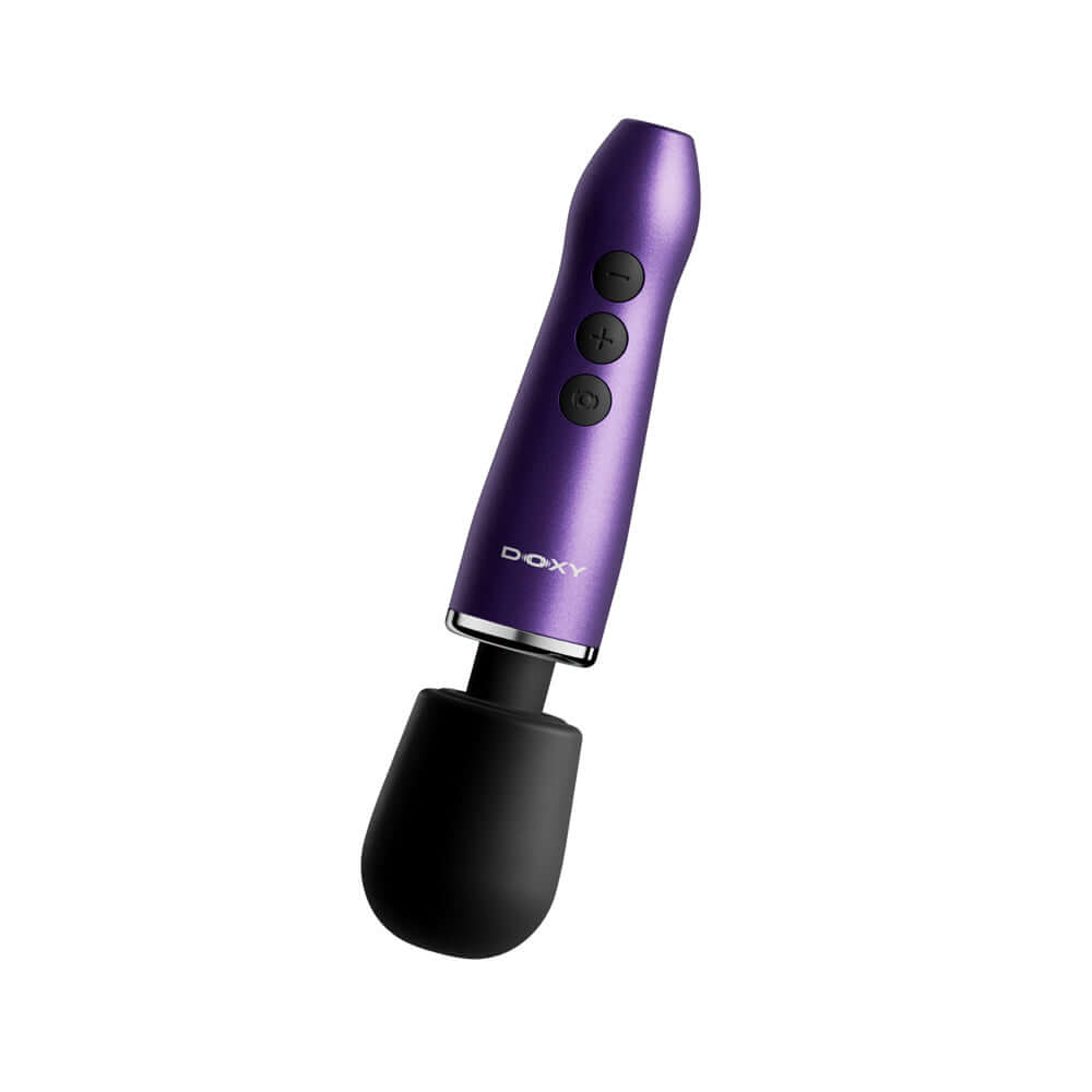 Doxy Go Travel-sized Wand Massager Purple with ergonomic design and sleek finish.
