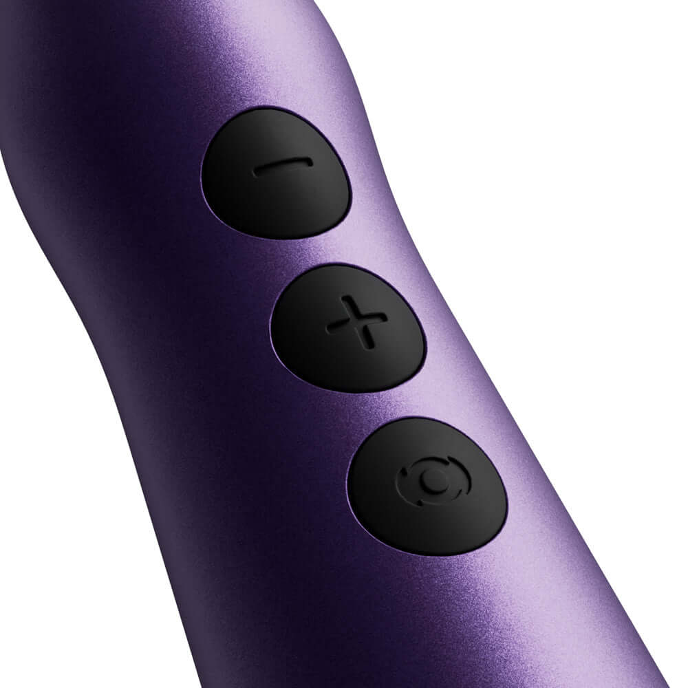 Doxy Go Travel-sized Wand Massager Purple control buttons close-up for easy adjustments.