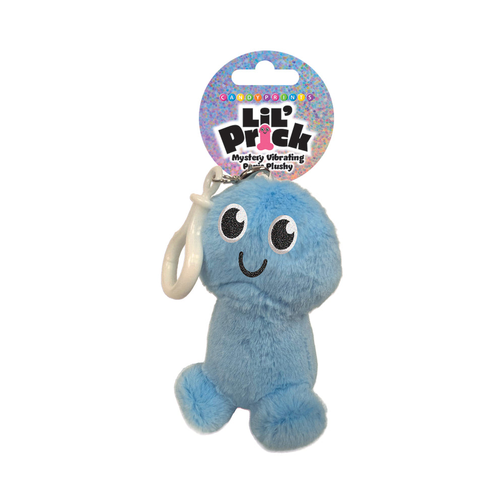 Lil Pricks Mystery Box Individual Plush Penis Keychain in blue, featuring a cute smiling face and attached keyring.