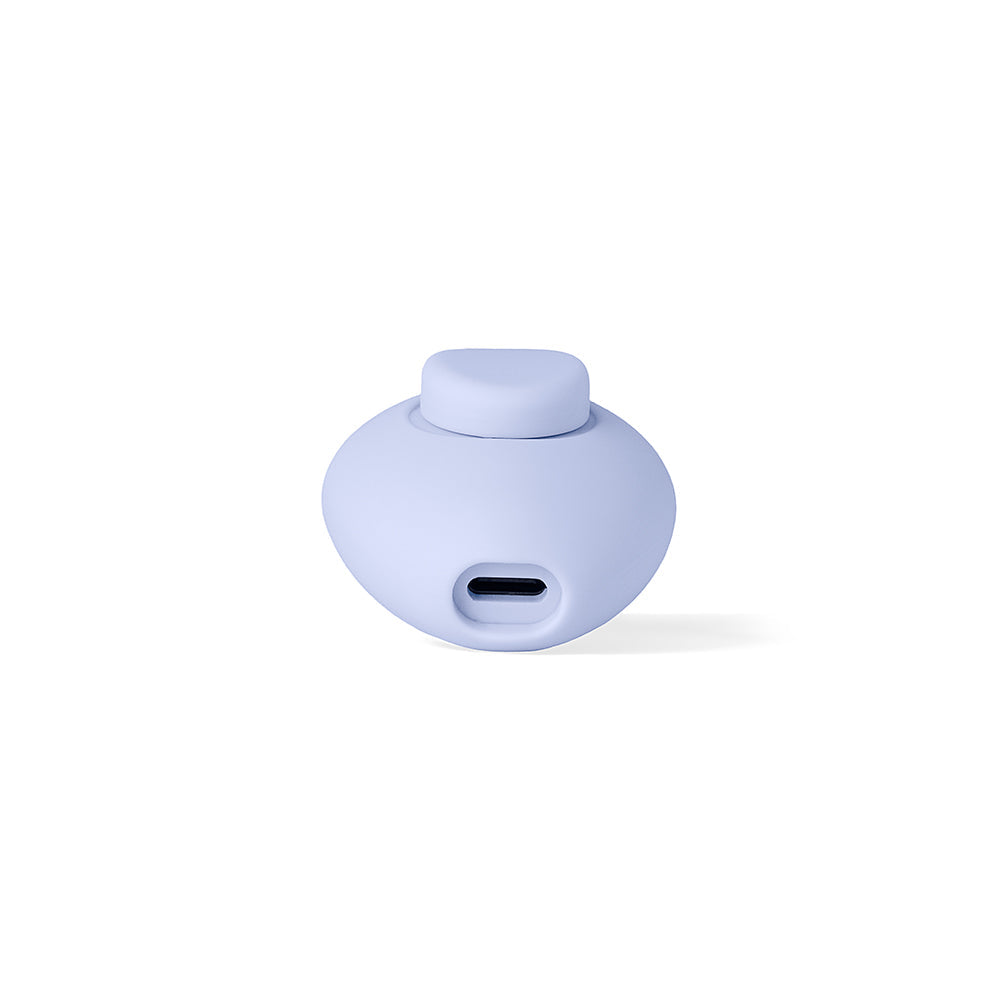 Dame Lay Panty Vibrator With Remote Control in soft blue color, featuring ergonomic design and charging port.