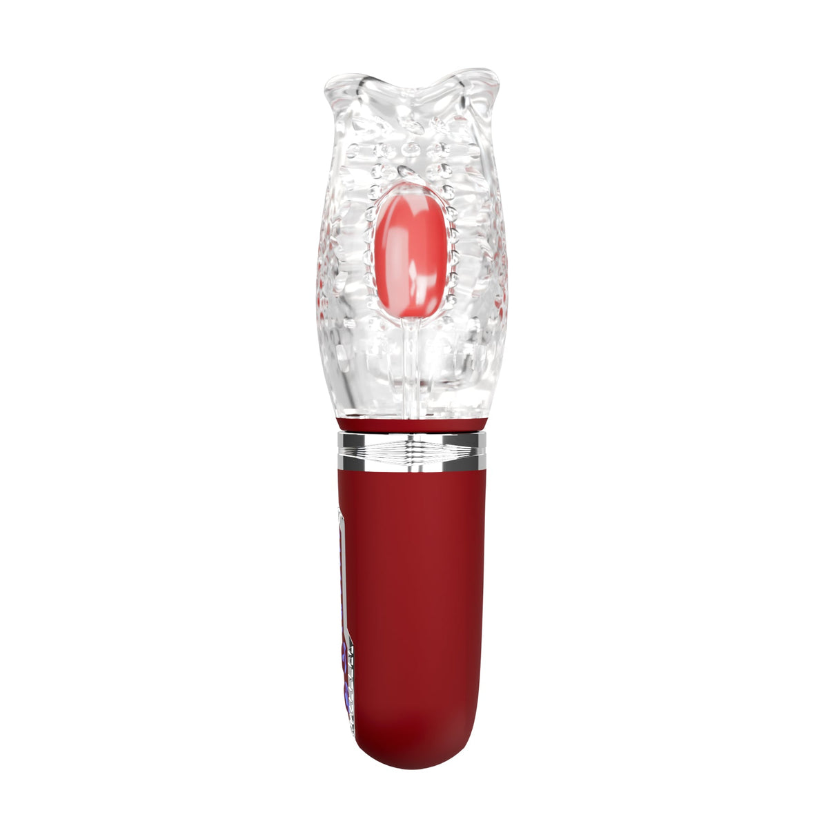 Adam & Eve Pleasure Pro 3000 Thrusting Vibro Stroker with clear sleeve and red base design.