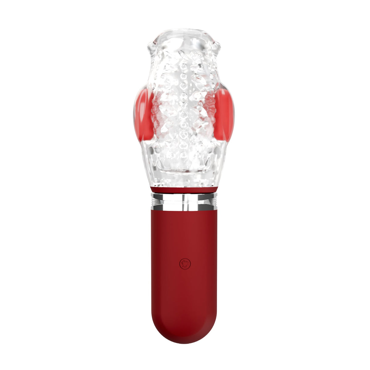Adam & Eve Pleasure Pro 3000 Thrusting Vibro Stroker with clear sleeve and red base for enhanced pleasure.