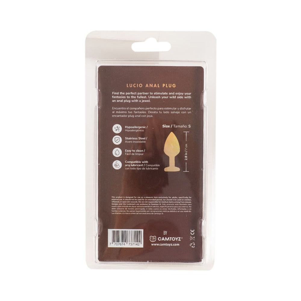 Camtoyz Cobalt Anal Plug Lucio packaging details featuring specifications and materials.