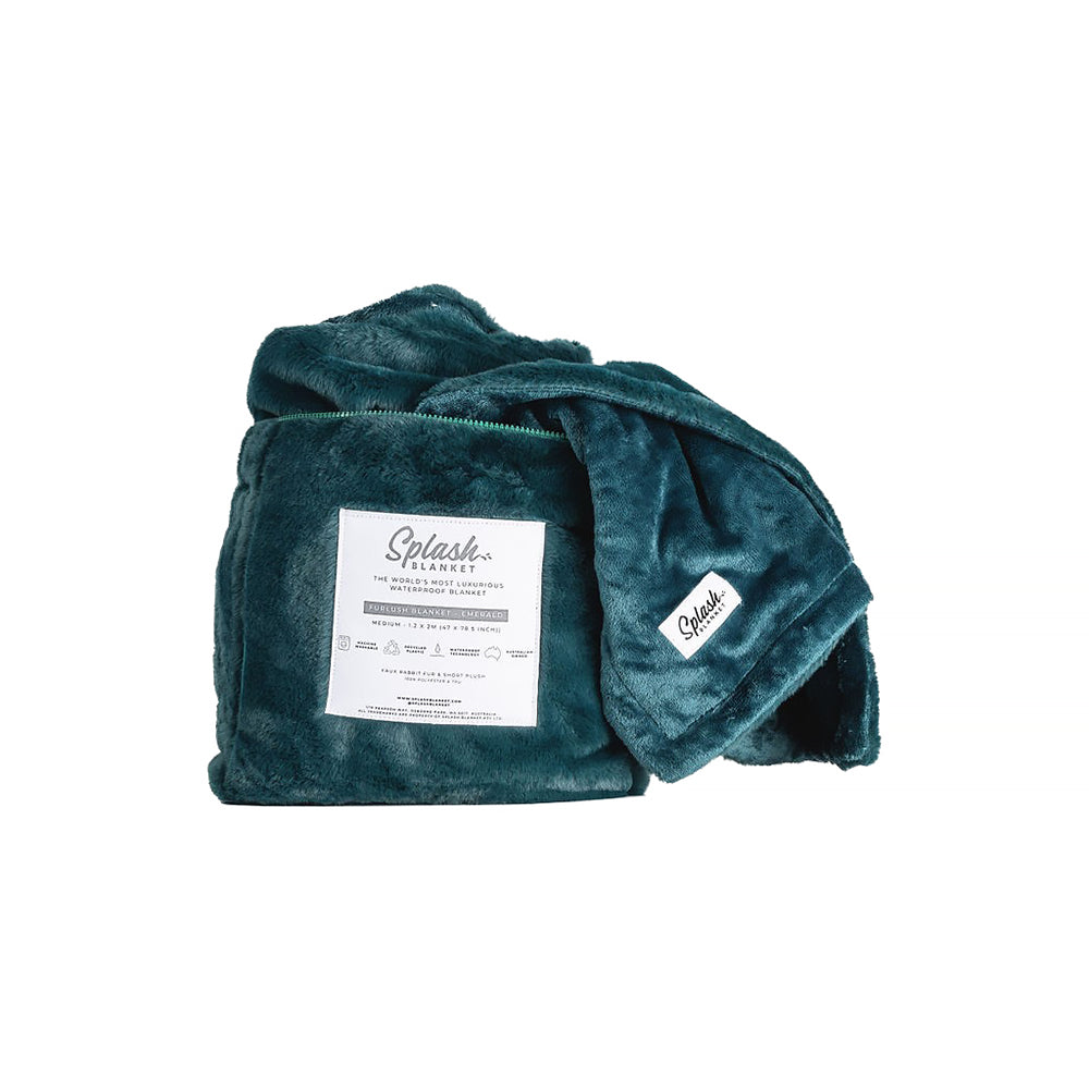 Splash Blanket Furlush Medium Emerald Green featuring plush velvet and silky-soft faux rabbit fur.