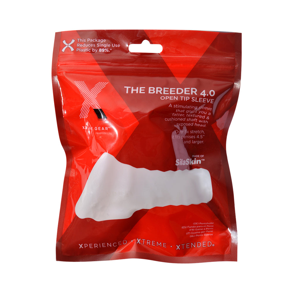 Perfect Fit Xplay Breeder Sleeve 4.0 packaging, featuring open tip sleeve design with Silaskin material.