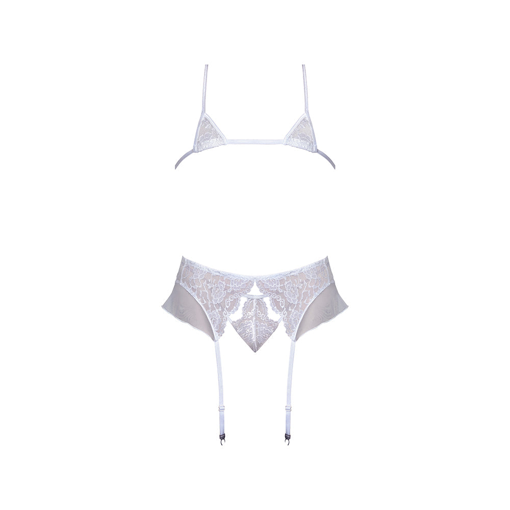 Magic Silk Sexy Time Ever After Bride Costume White L/XL featuring a delicate lace bra and coordinating bottoms.