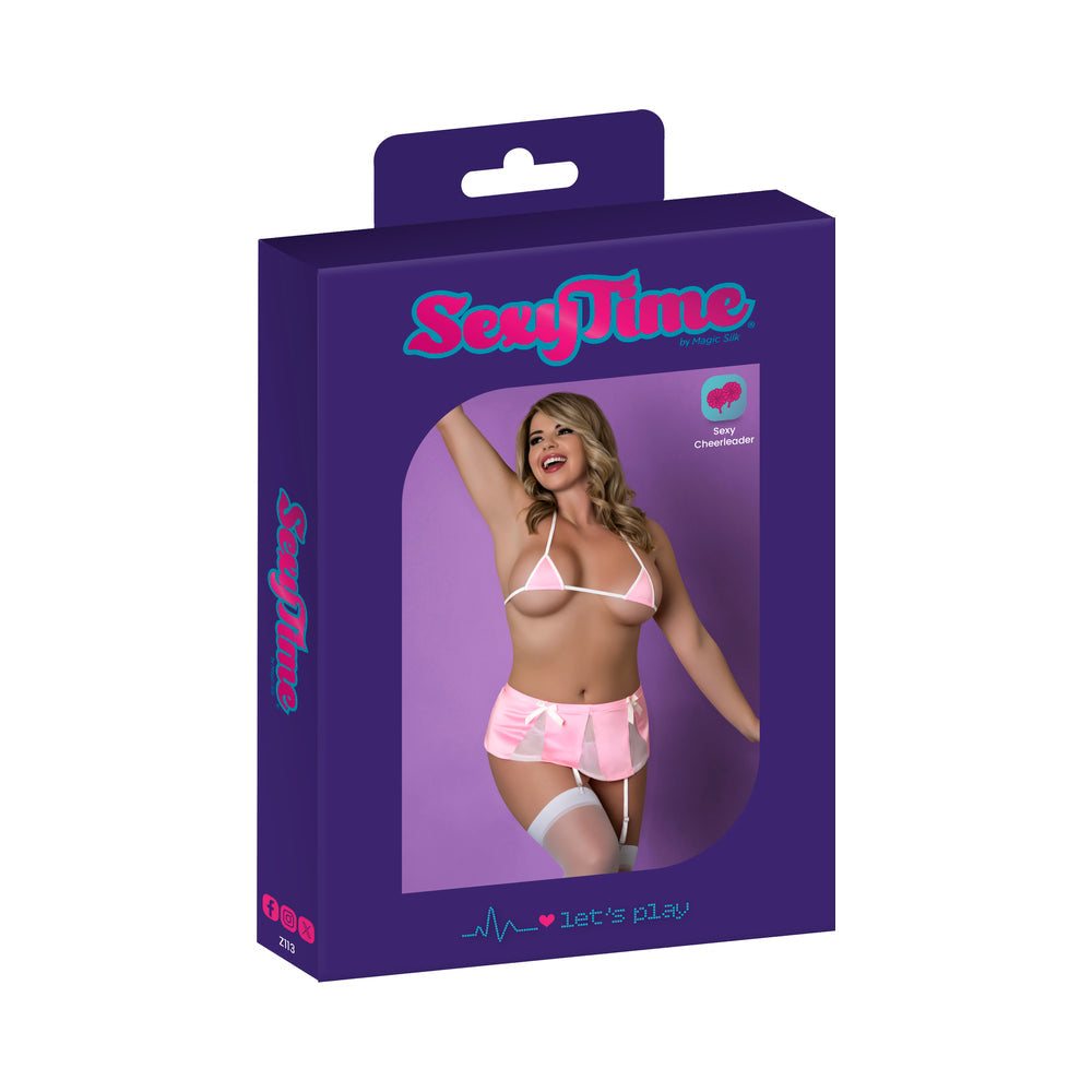 Magic Silk Half Time Honey Cheerleader Costume Pink S/M packaging displaying a playful lingerie set.