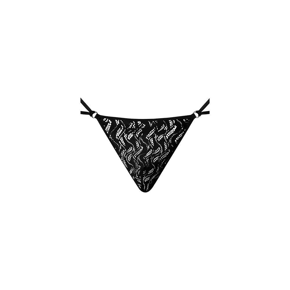 Male Power Ripple Micro V String Black L/XL featuring modern wavy lace and minimal g-string cut.