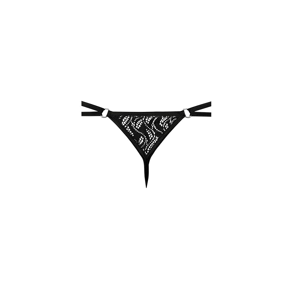 Male Power Ripple Micro V String Black L/XL featuring modern wavy lace and a minimal g-string cut.