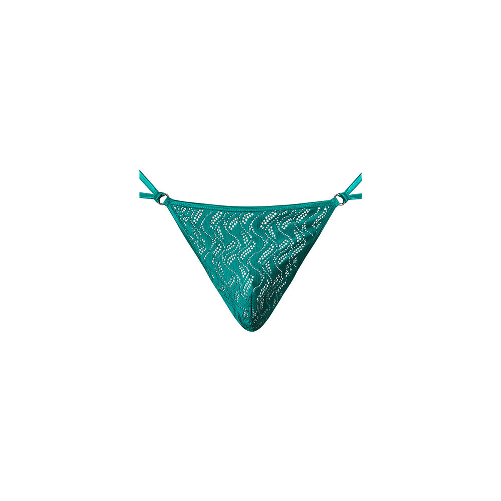 Male Power Ripple Micro V String Teal S/M showcasing modern lace design in vibrant teal color.
