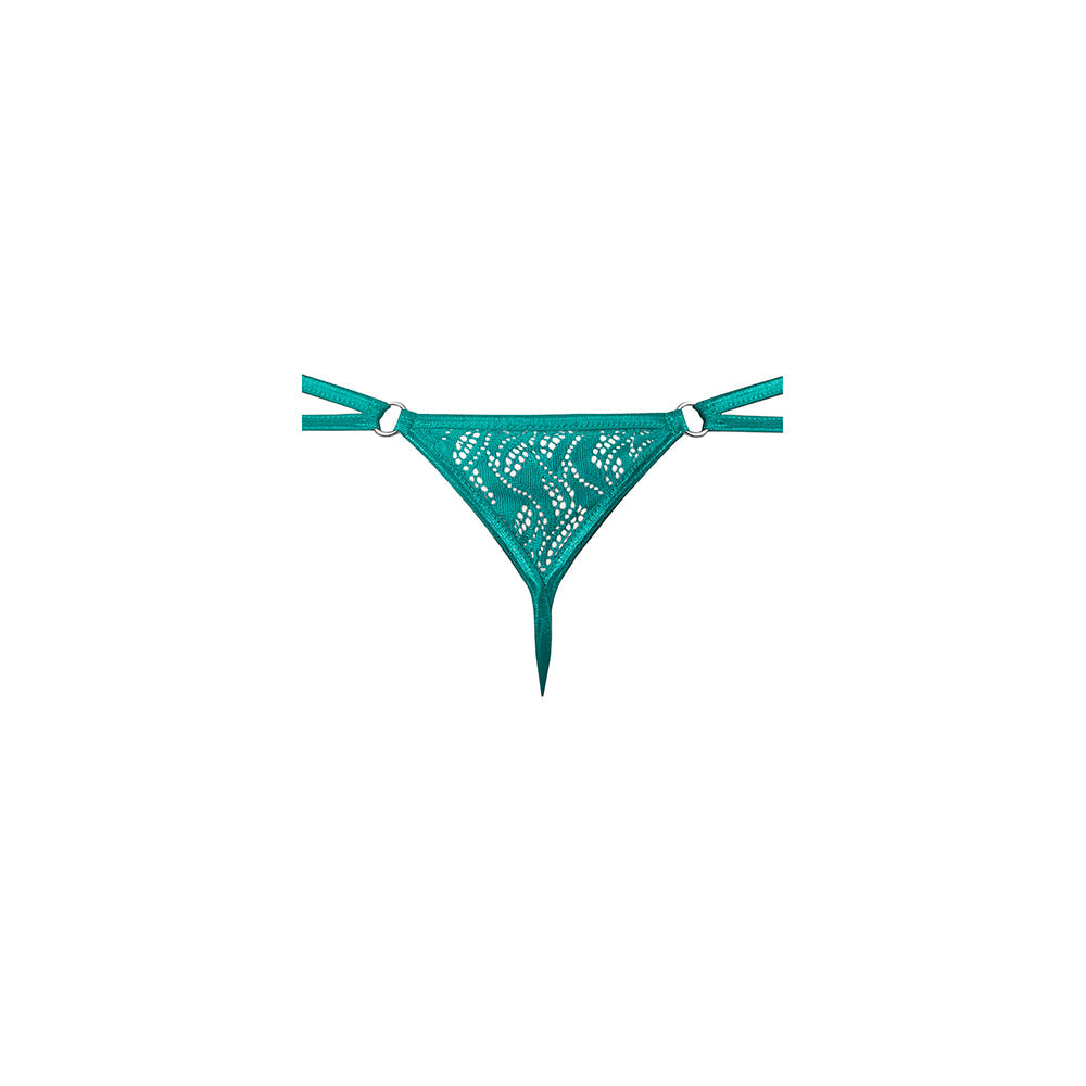 Male Power Ripple Micro V String Teal S/M in wavy lace with a refined pattern and comfort pouch.
