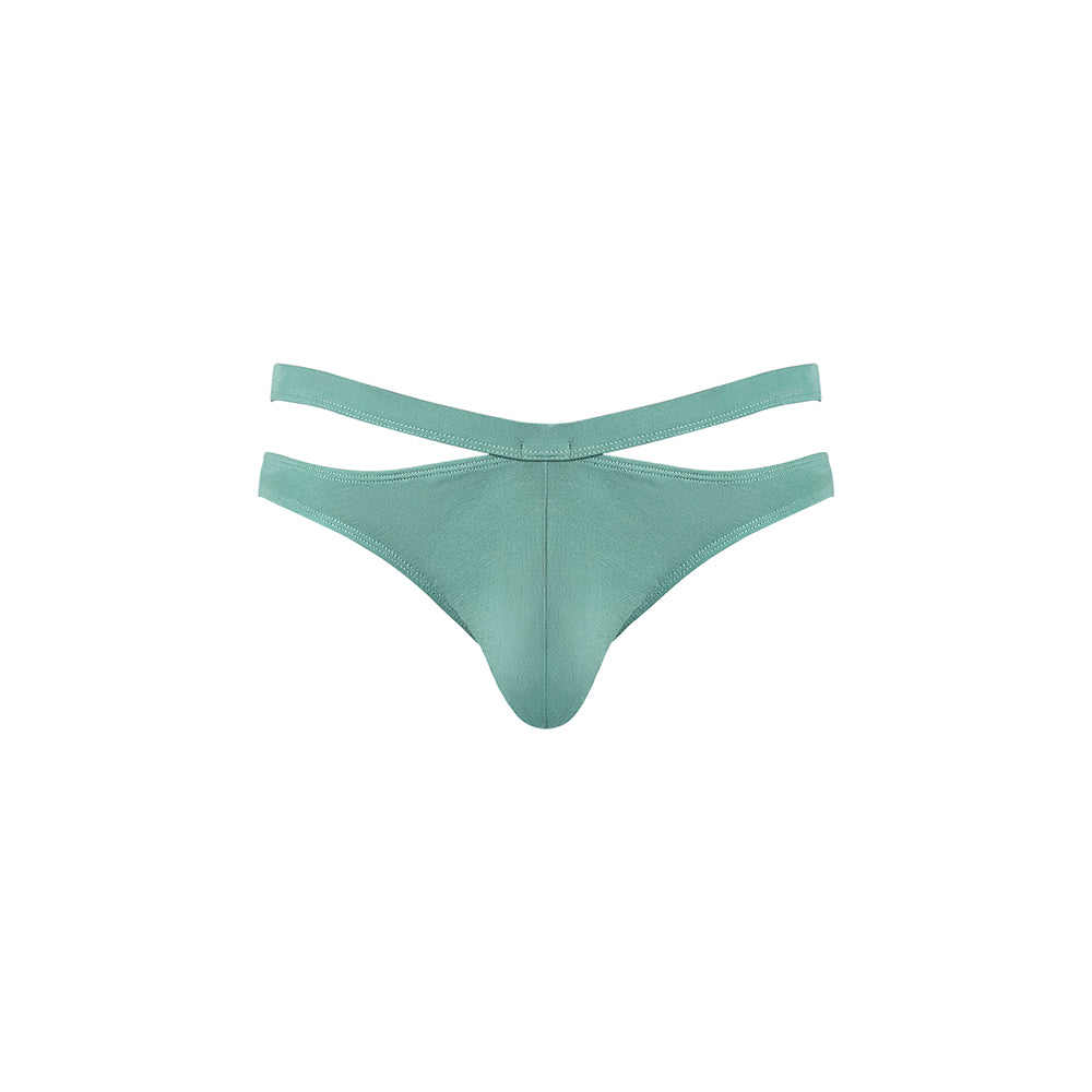 Male Power Eco Cozy Cutout Thong Green L/XL showing cutout design and comfortable fit for everyday wear.