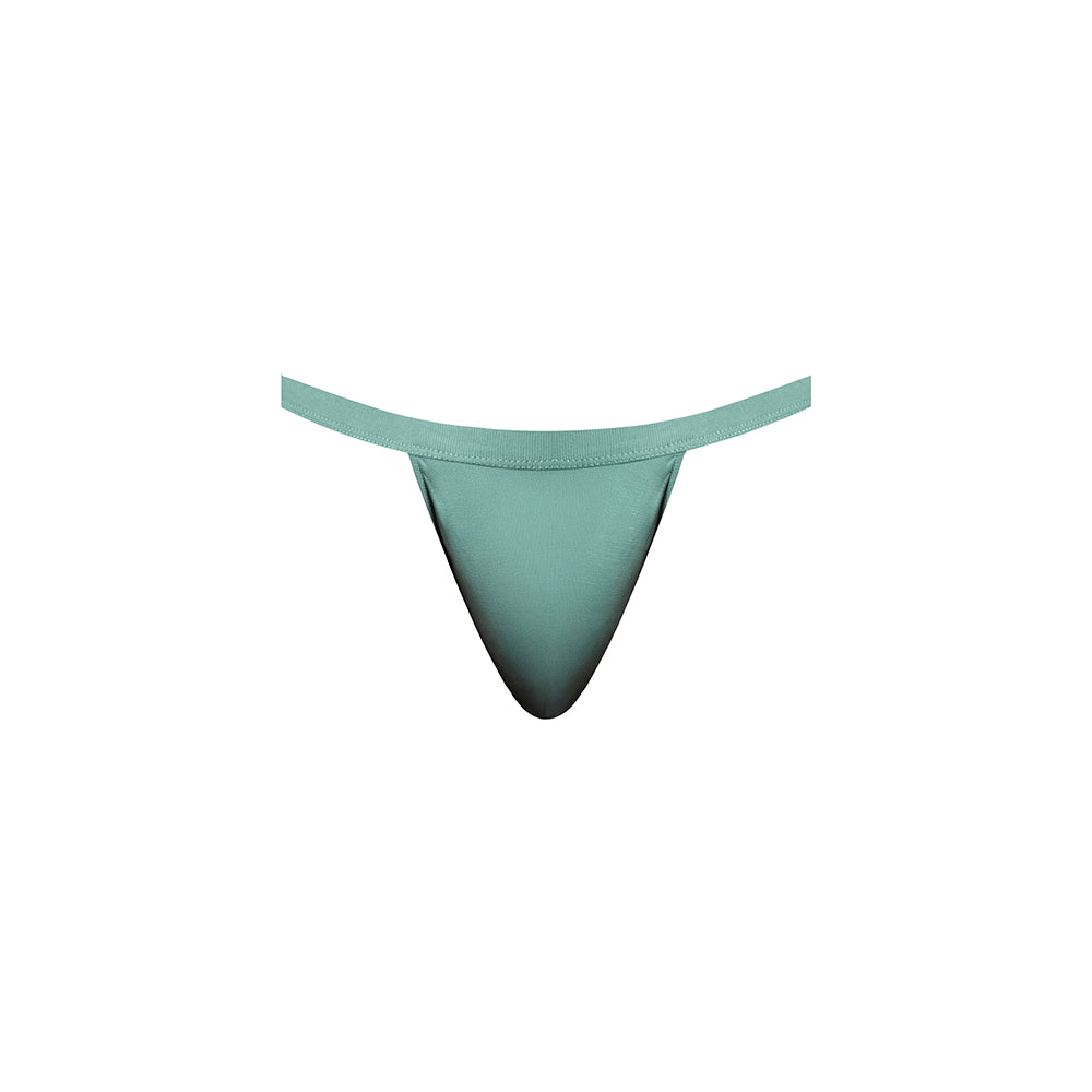 Male Power Eco Cozy Jock Strap Green S/M displayed in a classic athletic style with a supportive front pouch.