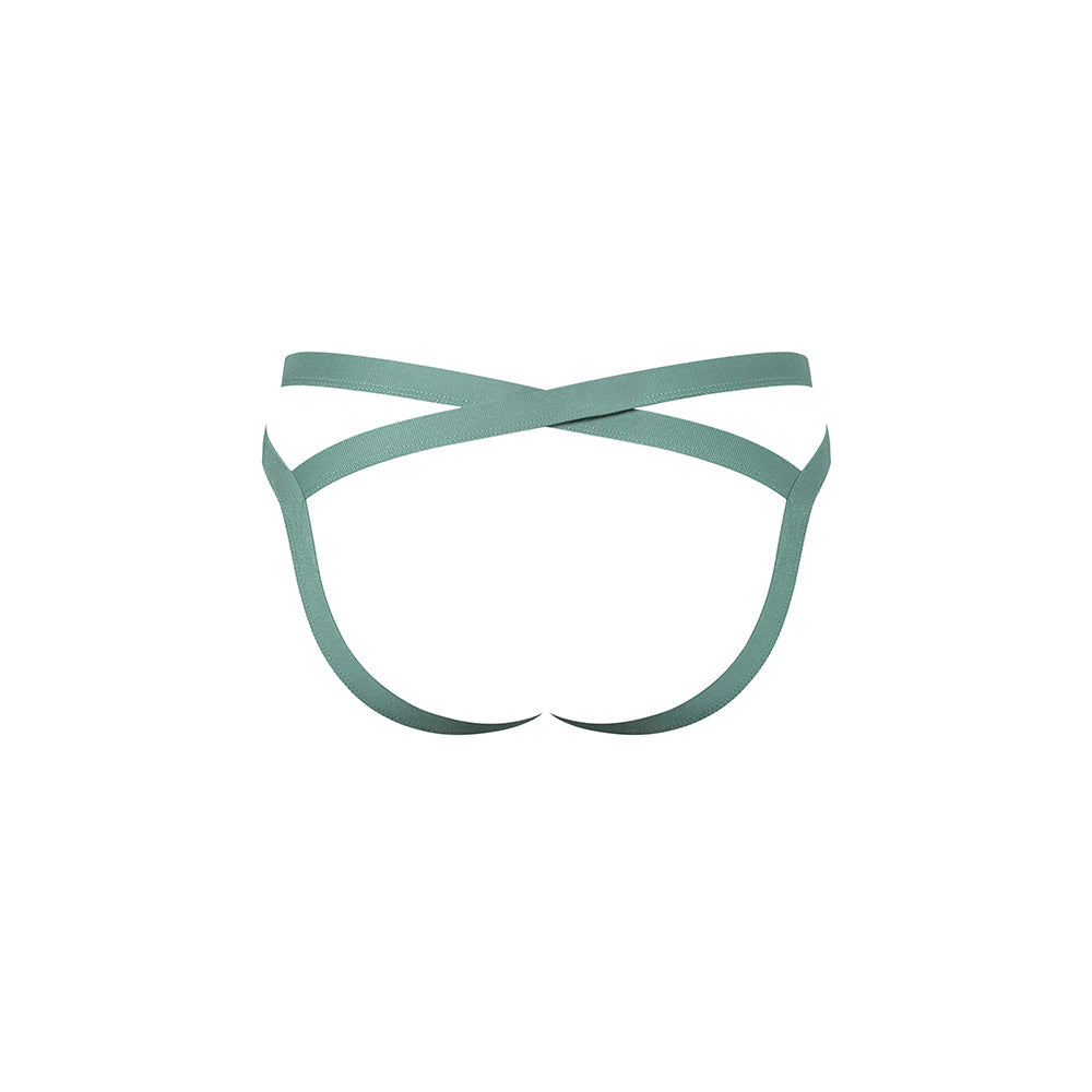 Male Power Eco Cozy Jock Strap Green S/M in a stylish back view showcasing its playful design.