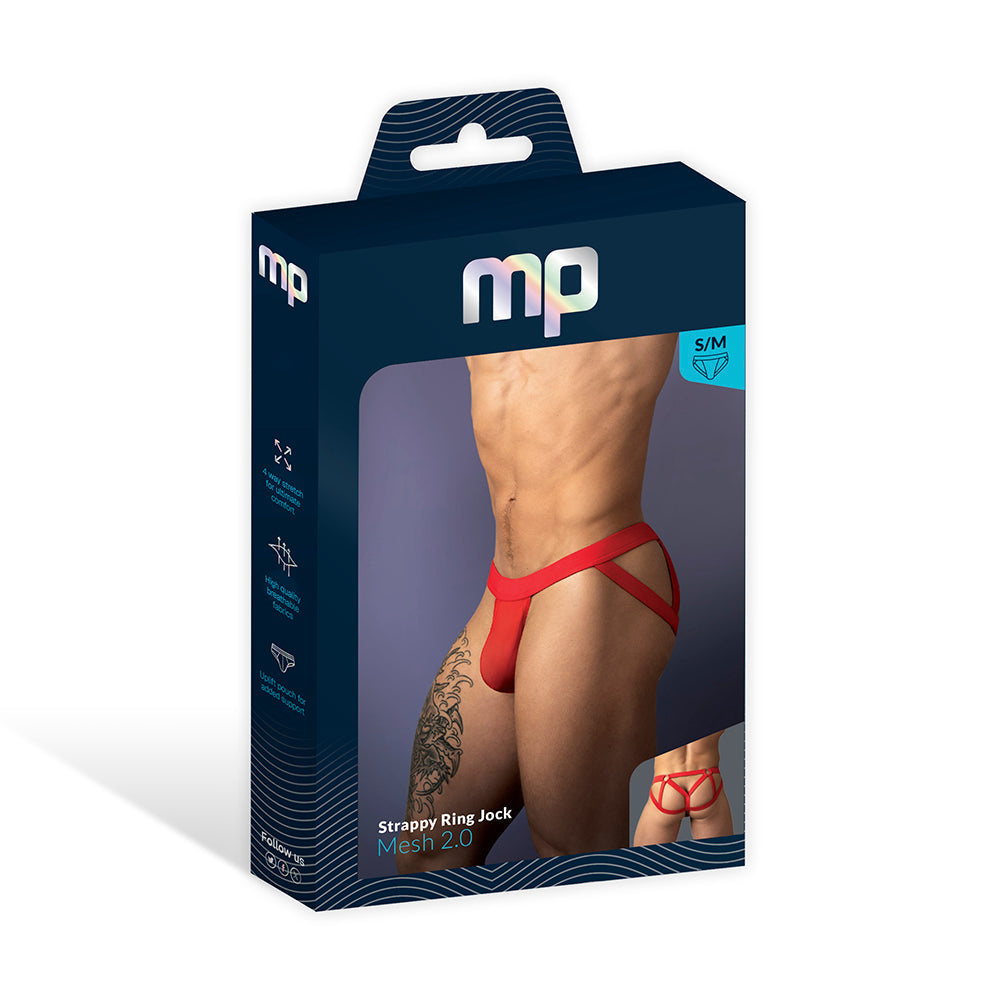 Male Power Mesh 2.0 Strappy Ring Jock Red L/XL packaging showcasing bold style and confidence.