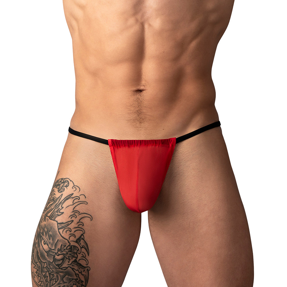 Male Power Mesh 2.0 Men's G-String Red One Size showcasing a sheer, minimal design ideal for confident men.