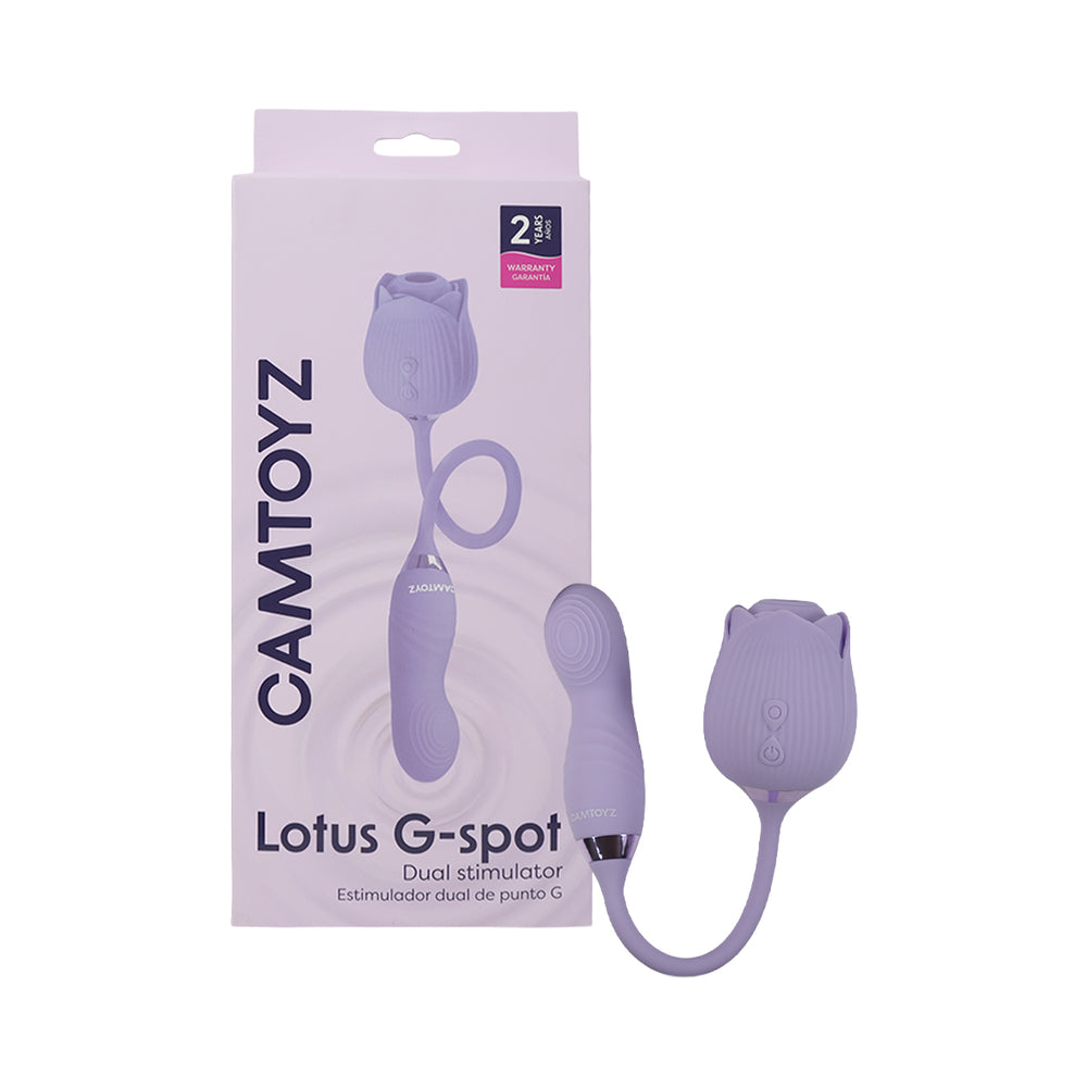 Camtoyz Lotus G-spot Stimulator packaged with elegant dual stimulator design for focused internal pleasure.