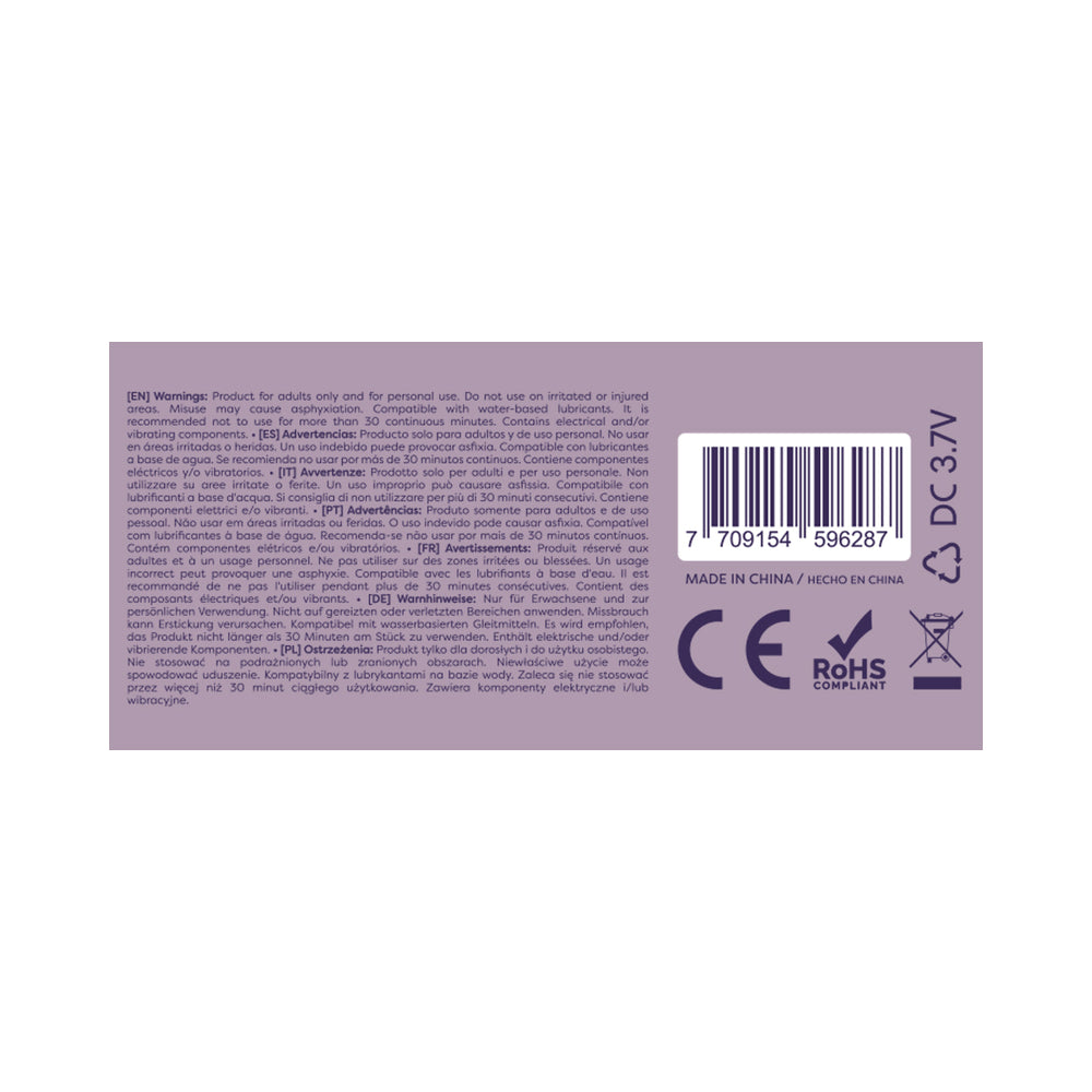 Warning label for Camtoyz Lotus G-spot Stimulator with usage instructions and safety information.