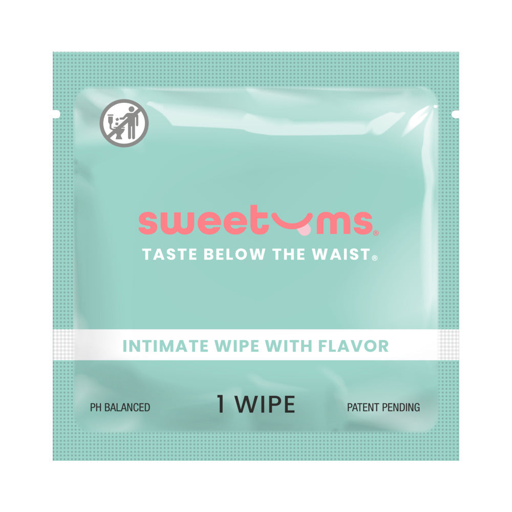 Sweetums Intimate Wipes Sweet Mint Flavor 10 Pack - individual wipe packaging with mint green design
