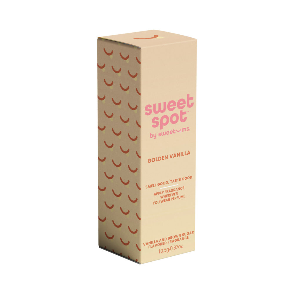Sweetums Sweet Spot Flavored Fragrance Golden Vanilla packaging featuring vanilla and brown sugar scent.