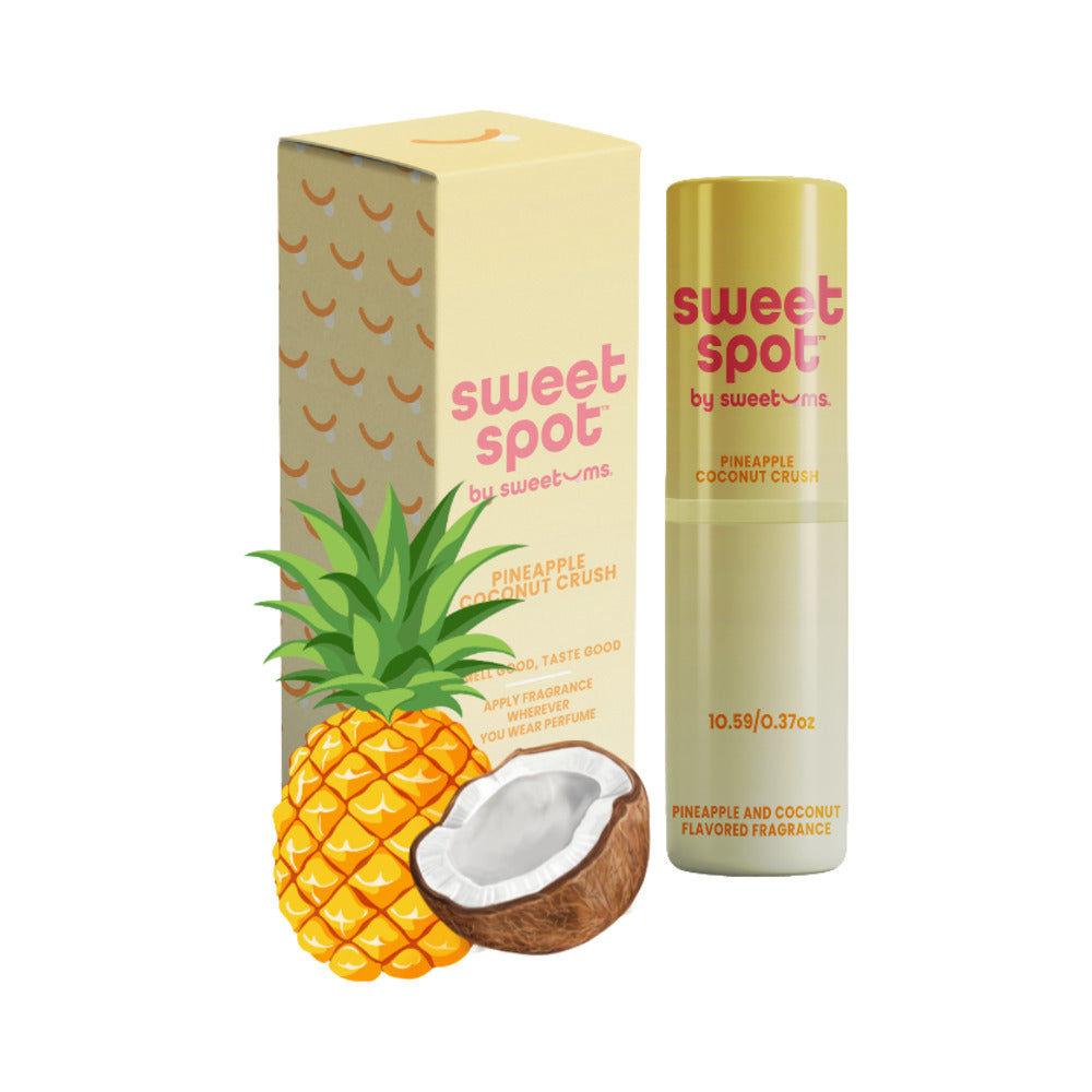 Sweetums Sweet Spot Fragrance Pineapple Coconut Crush in packaging with tropical pineapple and coconut imagery.