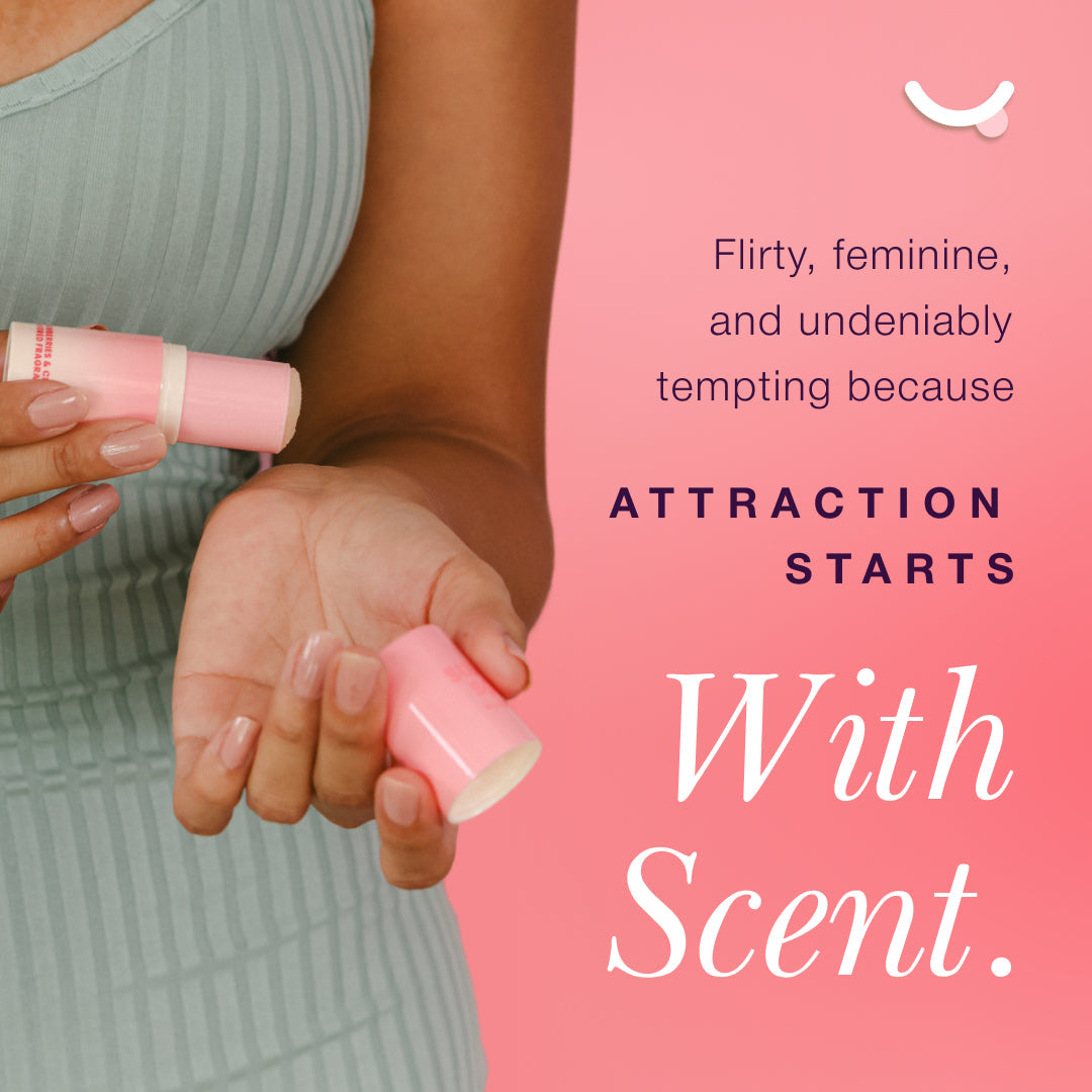Sweetums Sweet Spot Fragrance Pineapple Coconut Crush fragrance stick held in hands with playful messaging.