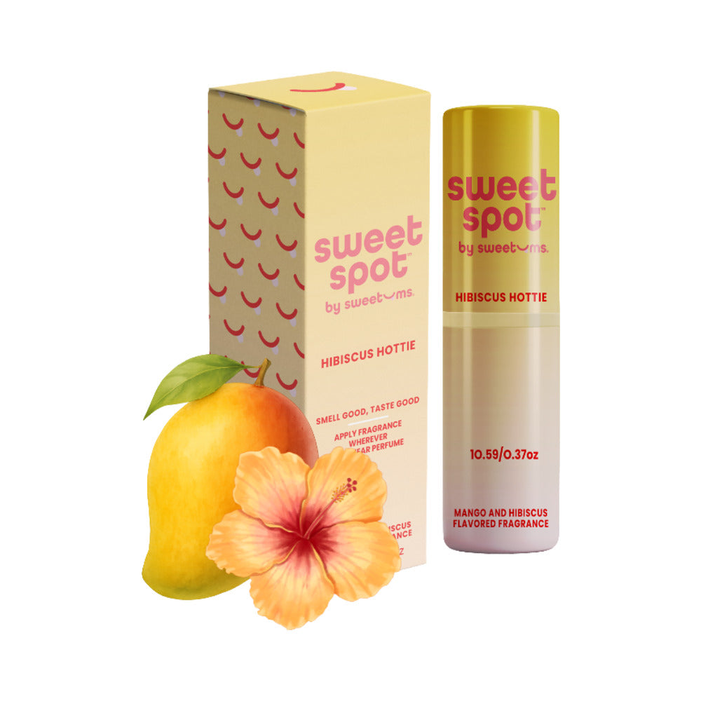 Sweetums Sweet Spot Flavored Fragrance Hibiscus Hottie with mango and hibiscus notes.