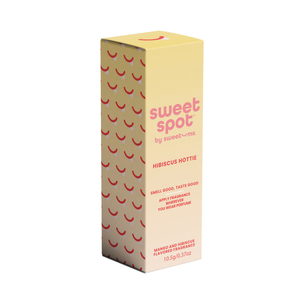 Sweetums Sweet Spot Flavored Fragrance Hibiscus Hottie packaging showcasing mango and hibiscus scent.