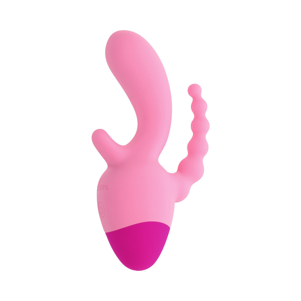 Selopa Game On 3-point Rechargeable Vibrator Pink designed for multi-zone stimulation in a sleek, ergonomic shape.