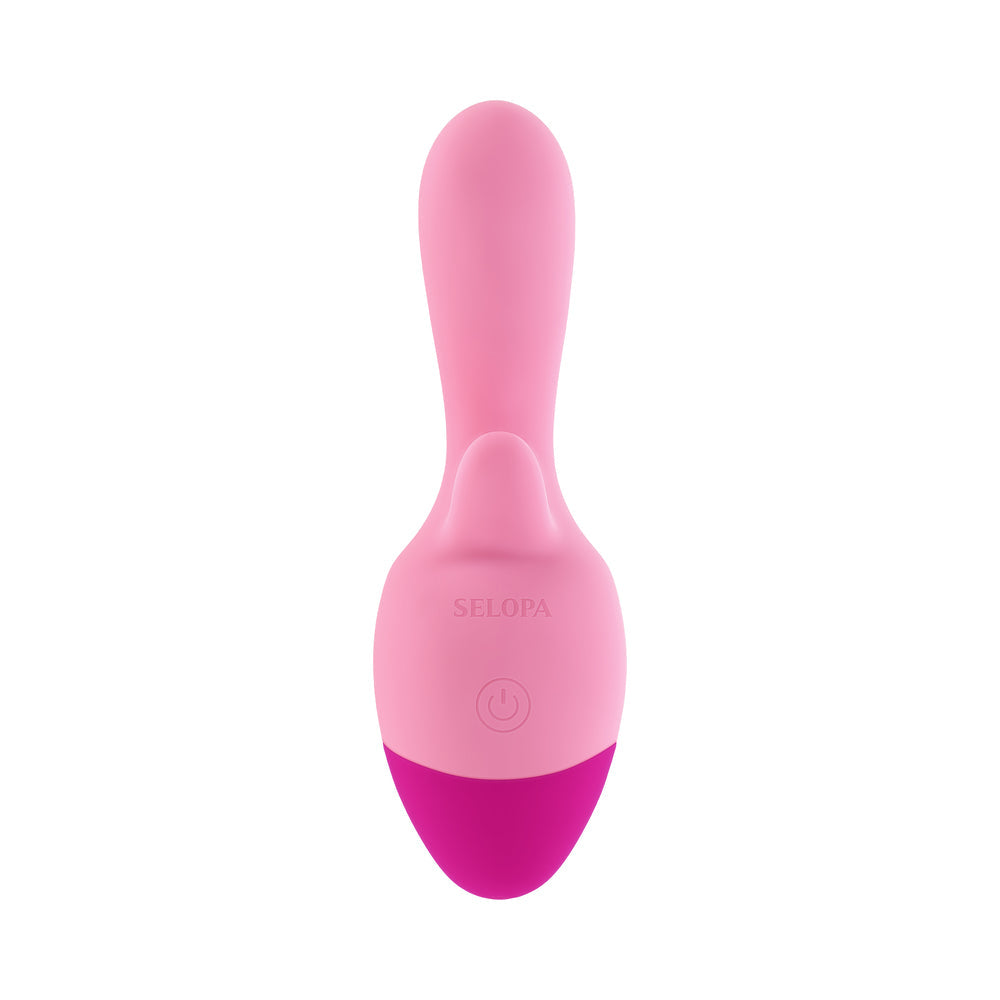 Selopa Game On 3-point Rechargeable Vibrator Pink front view showing ergonomic design and multi-zone stimulation features.